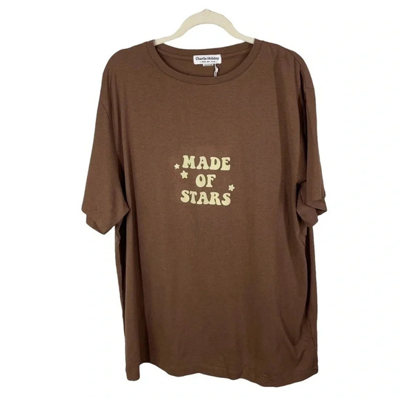 Charlie Holiday Made of‎ Star Boyfriend T-shirt Sz Large NWT Neutral Minimalist - Picture 6 of 13